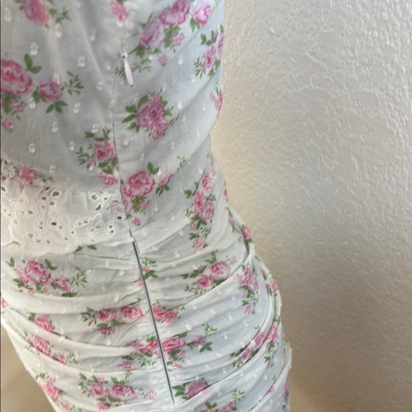 ASOS DESIGN eyelet rose floral loveshack fancy vibe frill ruched mini dress 0128 - Picture 8 of 10